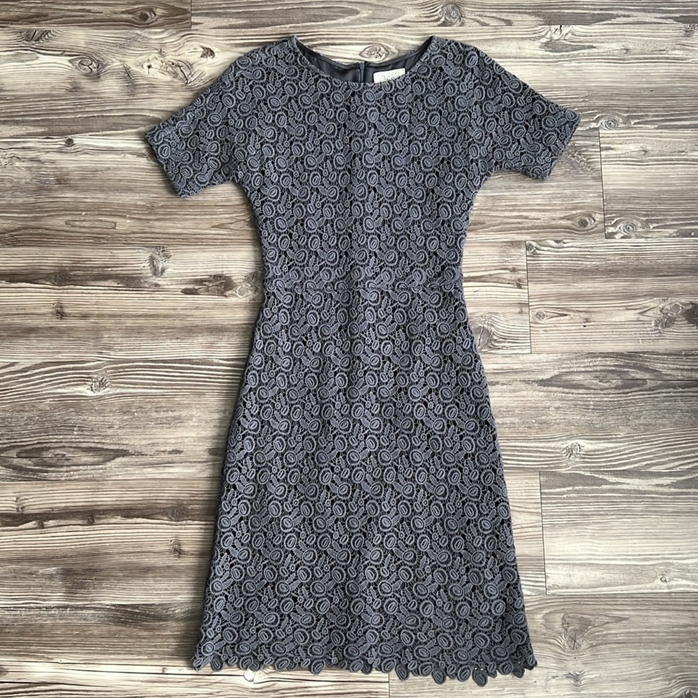 Toast UK Cotton Lace Midi Dress Grey Size 8